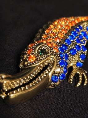 ✨ Vintage Whimsigoth Rhinestone Alligator Brooch ✨ Maximalist Statement Pin